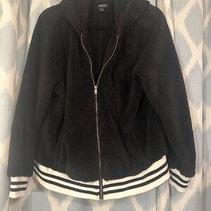 Torrid Black Teddy Jacket with Striped Trim
